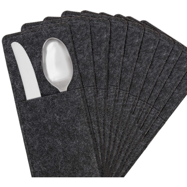 Miqio ® - Design Felt Cutlery Bags, Washable, Set of 10, Scandinavian Decoration, Matching Place Mats, Placemats, Tablecloths, Dark Grey, Anthracite