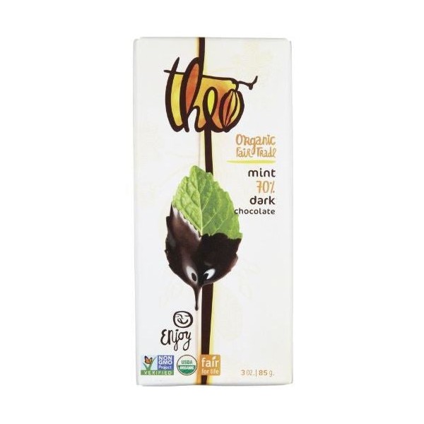 Theo Organic and Fair Trade 70% Dark Chocolate, Mint / 85 grams