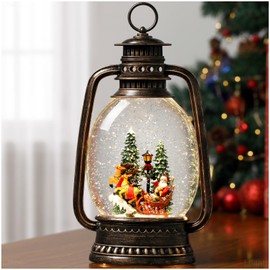 Christmas Snow Globe,Snow Globe Lantern with Santa,Musical Snowing Globe Horse Lantern Glittering Snowing Globe Lantern with Timer,USB and Battery Operated Festival Party Décoration