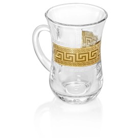 Red Co. Set of 6 Decorated Clear Glass 5 Fl Oz Turkish Tea Cups with Golden Pattern