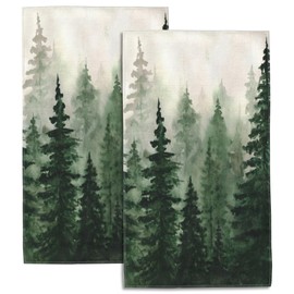SAYOUZ Watercolor Spruce Green Forest 2 Pack Hand Towels for Bathroom, Highly Absorbent Soft Hanging Kitchen Dish Towel Spa Gym Towels for Home Decor & Gift Idea,14"X28"