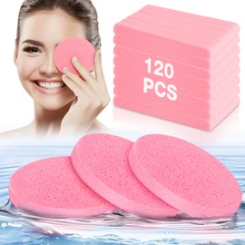 120 PCS Bulk Facial Sponge Esthetician Supplies, Facial Sponges Compressed for Esthetician Women, Makeup Remover Pads Round Face Wash Sponge for Cleansing, Exfoliating Disposable Face Sponges (Pink)