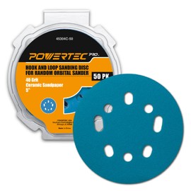 POWERTEC PRO 50PK, 5 Inch Sanding Discs Hook and Loop, 40 Grit, Ceramic Orbital Sander Sandpaper for 5 & 8 Hole Random Orbital Sanders - Automotive, Paint, Metal, Woodworking (45304C-50)