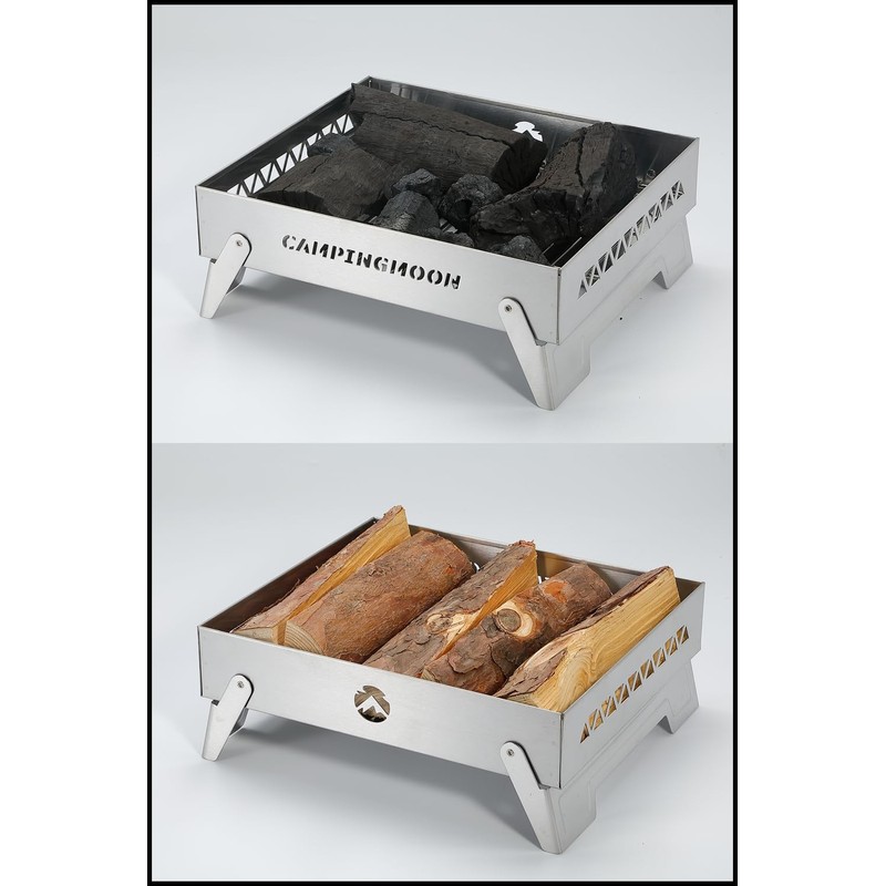 CAMPINGMOON Portable Charcoal Grill Fire Pit Small Stainless Steel for