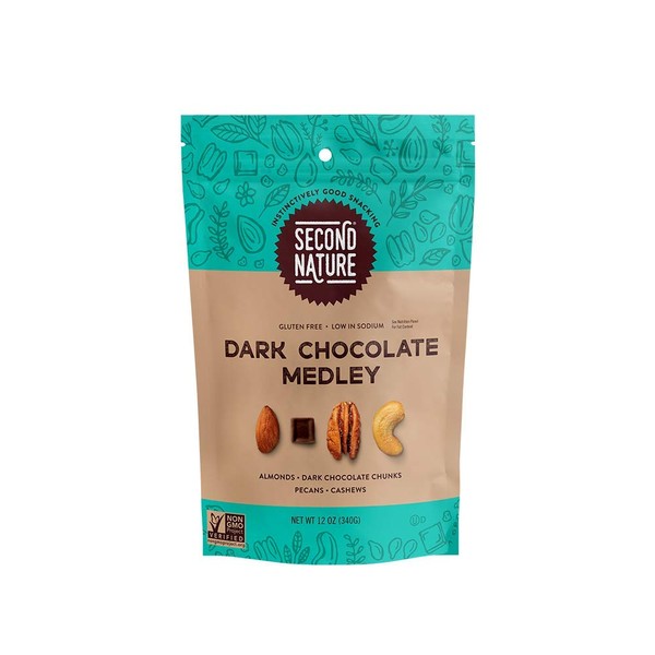 Second Nature Dark Chocolate Medley Trail Mix, 12 oz. Resealable Pouch (Pack of 1) – Certified Gluten-Free Snack – Dark Chocolate and Nut Trail Mix Ideal for Quick Travel Snacks