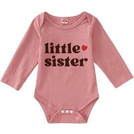 AG AGUU Little Sister Bodysuit Infant Baby Girls Romper Newborn Onesie Sibling Outfits Long Sleeve One Piece Fall Clothes(Deep Pink,12-18M)