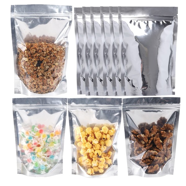 LOKQING Mylar Bags for Food Storage Resealable Bags for Small Business Stand Up Packaging Bags (200PACK,4.9 x7.9Inches)
