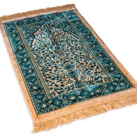 Islamic Prayer Rug Velvet - Muslim Janamaz Sajada - Thick Turkish Prayer Mat Carpet for Men Women - Great Ramadan Gift - Floral Rose (Turquoise)
