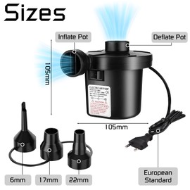 Herbst Electric Air Pump, 2 in 1 Air Pump Electric with 3 Nozzles, Inflatable and Deflation for Swimming Ring, Inflatable Cushions, Sofas