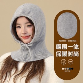 Women's Winter Knit Balaclava Hooded Neck Warmer Hat LF2309 - One Size, Adjustable Navy 3ea