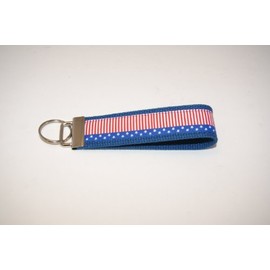 Wristlet Key Fob Larger 6 Inch Stars And Stripes USA Steel Blue
