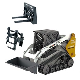 Gemini&Genius Construction Truck 3 in 1 Skid Steer Loader with Metal Forklift and Grab Shovel Construction Vehicle 1/50 Scale Alloy Wheeled Loader Toys for Kids (Track White)