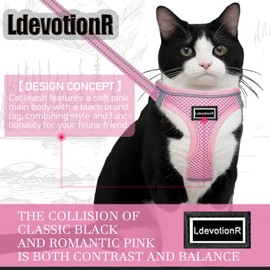 LdevotionR Cat Leash and Harness Cat Harness and Leash Escape Proof for Walking Travel Outdoor Soft Adjustable Vest Harnesses Cat Harness Escape Proof for Small Medium Large Cats, Kitten(Pink - L)