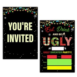 LyoGao Ugly Sweater Christmas Party Invitations - Ugly Christmas Sweater Party for Xmas Winter Holiday - Christmas Dinner Invitations Fill in Invites Cards With Envelopes (20 Pack)