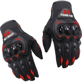 hanylish Guantes para Motociclista, Antideslizante, Cómodos y Ligeros para Hombre y Mujer, Protección Completa con Sensores Táctiles, Accesorios para Moto, Bicicleta y Senderismo (Negro - Rojo, M/S)