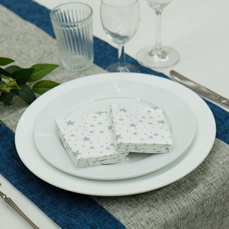 Fanxyware Star Shaped Origami Dinner Napkins with Silver Stars on