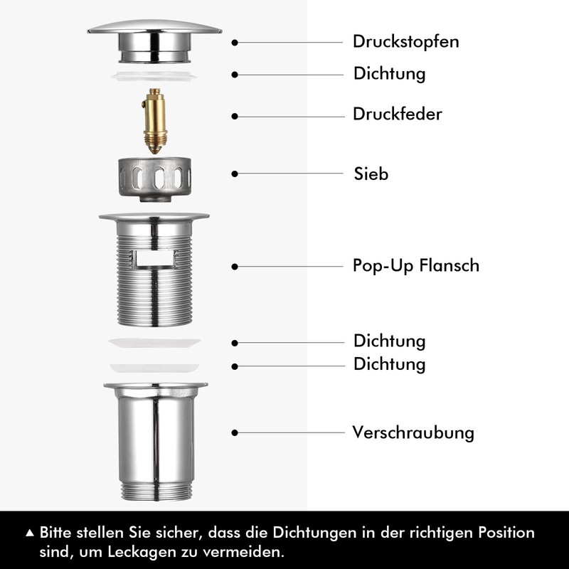KES S2019A-CH Drain Fitting Sink with Overflow Sink Plug Pop