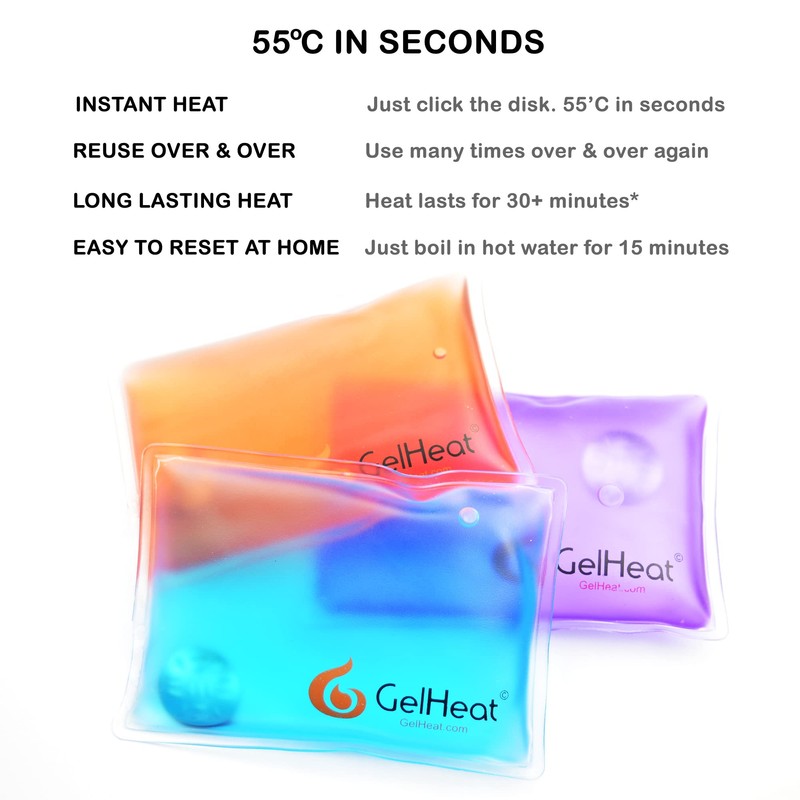 Pack of 5 GelHeat Instant Hand Warmers - Reusable Gel