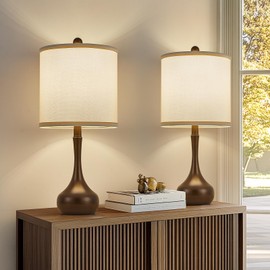 HELIJIA 23" Brown Metal Modern Table Lamp Set of 2,Farmhouse Bedside Lamps for Living Room, 3 Color Temperature Rustic Table Lamps for Bedroom, Night Stands, Dorm,Office, Home Décor (Bulb Included) ﻿