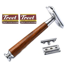 AAProTools Double Edge Safety Razor with Long Natural Wood Handle Safety Razor Wood Eco Friendly For Men or For Women Sustainable and Durable Saftey Razor With 2 Pack Treet Blades BTS-309