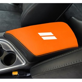YOSRTER for Dodge Challenger Accessories 2015 2016 2017 2018 2019 2020 2021 2022 2023 2024 Center Console Armrest Cover Interior Box Anti-Scratch Leather Central Armrest Decoration (Orange Trim