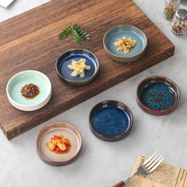 STE-CER Small Dipping Bowl，Ceramic Soy Sauce Dish Set of 6, 4 oz Dipping Sauce Bowls/Plates for Side Dishes, Condiments, Appetizer,Dessert, Sushi (Assorted Colors)
