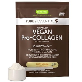 Igennus Healthcare Nutrition Péptido de colágeno vegano de vainilla en polvo avanzado de Igennus, enriquecido con glicina, prolina, hidroxiprolina y vitamina C como cofactor. Sin OMG. Plan vegetariano