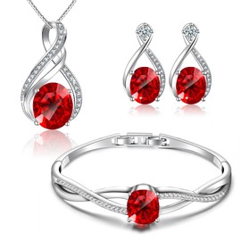 Menton Ezil Fahion Burning love Jewelry Sets For Women 18K White Gold Bracelet Necklace and Earrings Sets for Wife Girlfriend or Mothers Idea Gift for Special Women in Life (Summer Red)