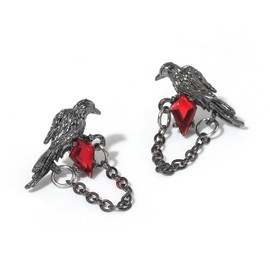 Gothic Black Crow Earrings for Women Red Rhinestone Raven Earring (Style A)