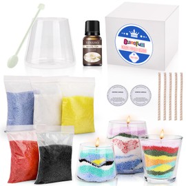 Sand Painting Candle Making Kit, Included 5 Colors of 500G/17.6Oz Colored Crystalline Wax, High Melting Point Glass Cup, White Tea Oil, Wick, Perfect for DIY Sand Painting Scented Candles