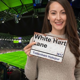 Tottenham Hotspur Gifts for Men or Boys - White Hart Lane Street Sign Tottenham Football Fan Metal Road Sign, Mens Metal Poster Football Ground Plaque for Dads FC Man Cave Merch or Home Bar Signs