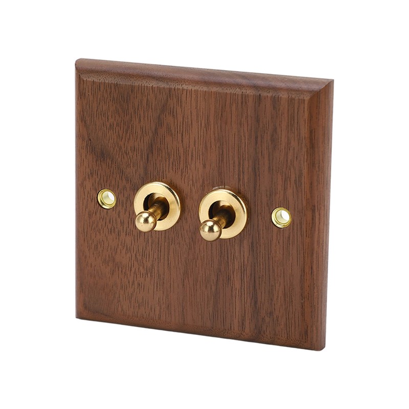 Double Toggle Switch Retro Walnut Wood Wall Mount Panel with