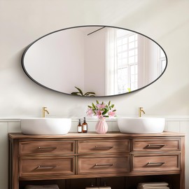GLASHOM 24x48 Inch Black Oval Mirror for Bathroom Vanity, Black Metal Framed Bathroom Mirrors for Wall, Wall Mounted Mirror for Bedroom Living Room Entryway Wall Hang Vertical and Horizontal