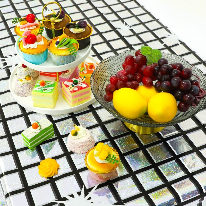 2 Pack Disco Tablecloth Party Decorations, Holographic Silver Glitter Plastic