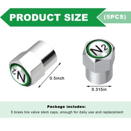 BWBWND 5PCS Car Tire Valve Stem Caps, Brass Metal Tire Valve Cap Cover with Sealing Ring, N2 Nitrogen Logo Leakproof Tire Valve Stem Cover for Car Motorbike, Trucks, Bike, Bicycle (Silver, White)