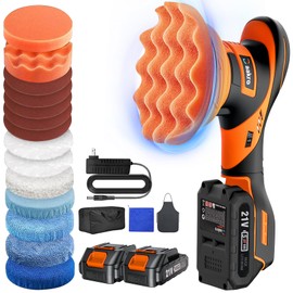 Daakro 21V Cordless Buffer Polisher Kit,6 Inch Brushless Dual Action Polisher w/ 2 X 2.0Ah Batteries,6 Variable Speed 2500-5000 RPM Random Orbital Polisher Kit for Car Detailing, Waxing, Polishing