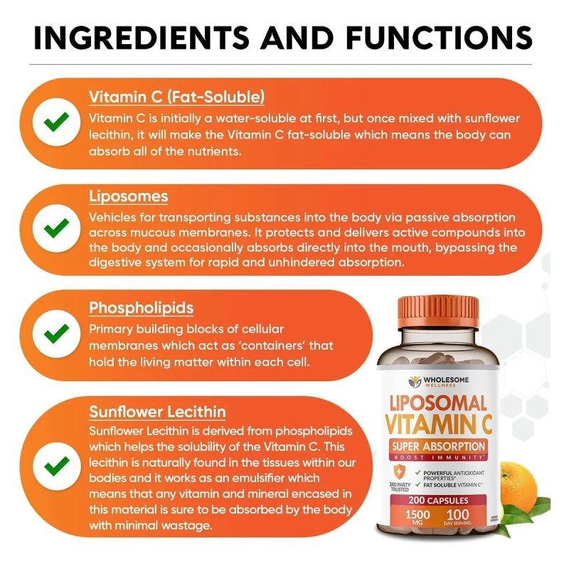 Vitamina C Liposomal 1500mg Alta Absorcion Wholesome Wellnes