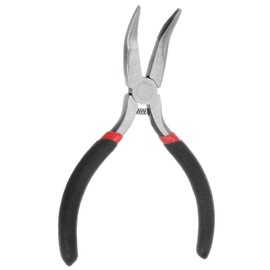 HARFINGTON Mini Bent Nose Pliers 5 Inch Toothed Curved Precision Plier with Black Plastic Handle for DIY Crafts Jewelry Making