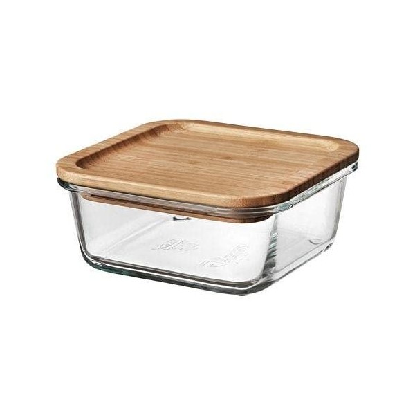 Ikea Ikea 365+: Storage Container with Lid, 5.9 x 5.9 x 2.8 inches (15 x 15 x 7 cm), Glass/Bamboo (692.691.14)