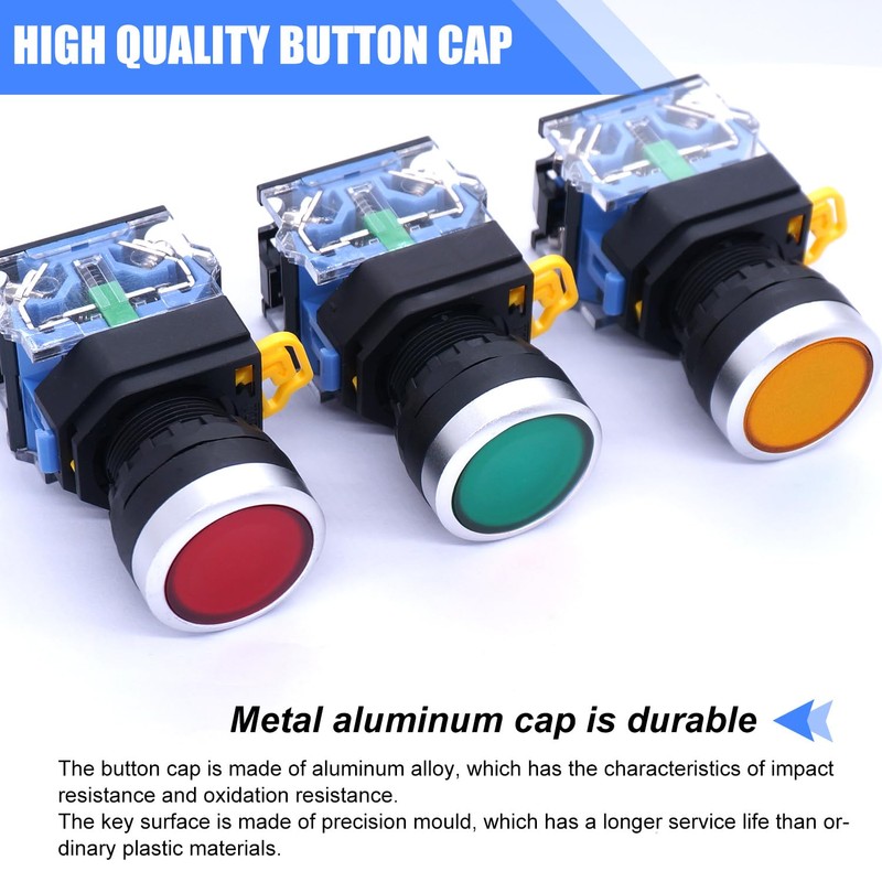 Taiss 3pcs 22mm Momentary Push Button Switch 10A 440V 1NO