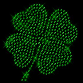 Glitzerdeals Iron-On Transfer Carnival Rhinestone Clover Dark Green Iron-On Patch for Textiles Clover Leaf Iron-On Motif Lucky Symbol Rhinestone Clover Leaf