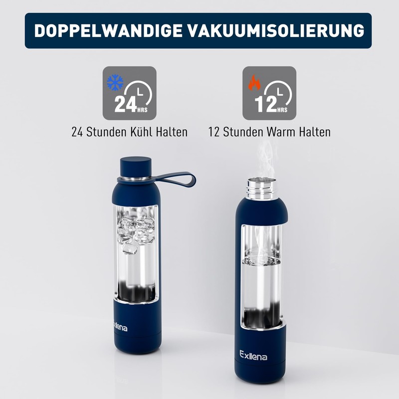 Exllena Stainless Steel Drinking Bottle 750 ml Keeps Drinks Cold