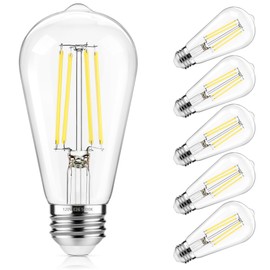 ASOMST Vintage LED Edison Bulbs Dimmable, ST58 Filament Light Bulb 850 Lumens, 6W Equivalent 60W, Daylight White 5000K, E26 Base, Pack of 6