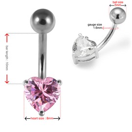 AZARIO LONDON Lavender Gemstone Trendy Heart Design Sterling Silver Belly Bars Piercing
