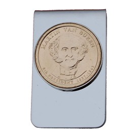 US 2008 Presidential Dollar BU Unc Coin Stainless Steel Silver Money Clip NEW - Martin Van Buren (1837~1841 Years Served)