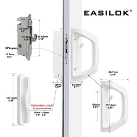 AIsecure Sliding Glass Door Handle Set and Mortise Lock Silding Door Lock ,Thickness from 1-1/2 inches to 2-4/25 inches,3-15/16” inch Screw Hole Spacing, Reversible Design(Non-Handed)(White, NO-Keyed)