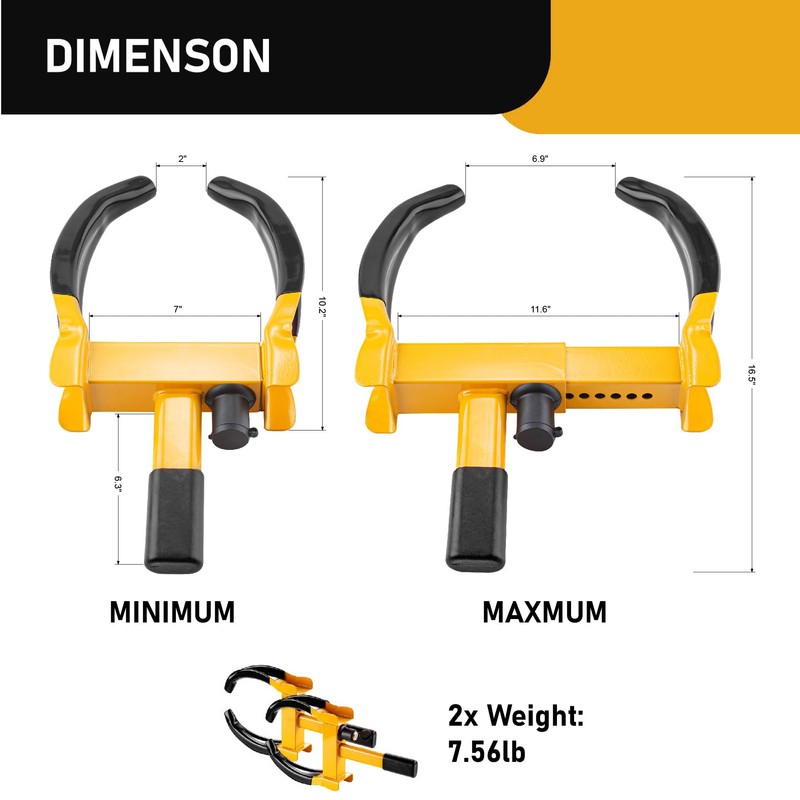 CARTMAN 2 Packs Heavy Duty Trailer Lock Wheel Clamp, Yellow/Black