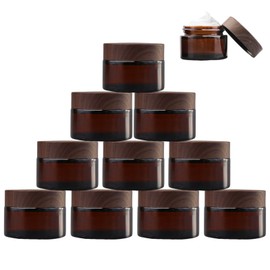 SuQurtom Pack of 10 Amber Cosmetic Jars, 30 ml, Glass Cream Jar, Refillable Containers, Brown Glass Containers for Cosmetics, Creams, Lotions, Essential Oils