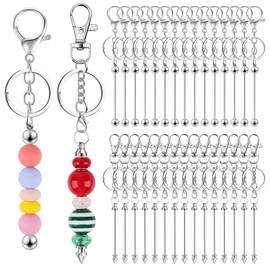Kalolary 30PCS Beadable Keychain Bars, Silver Metal Bead Keychain Bars Beads DIY Blank Keychain Removable Beadable Keychain Bars for Keychain DIY Crafts Pendant Jewelry Making