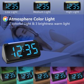 Alarm Clock with Night Light for Bedrooms, Simple Large LED Display Big Number Digital Alarm Clock with 7 Color Night Light, Dual Alarm, Dimmer, USB Charger, Beside Clock for Kids and Adults (Blue)
